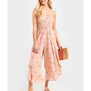 Coco + Jameson strapless smocked floral jumpsuit